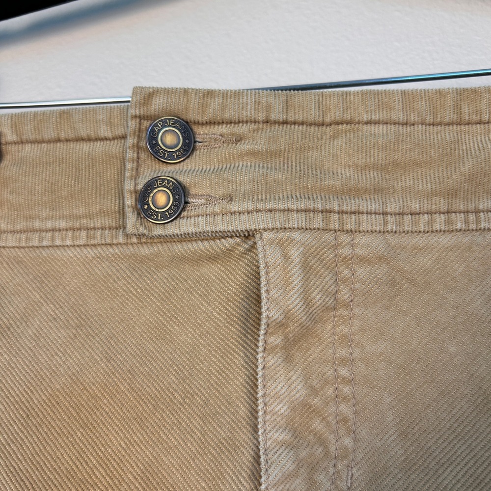 Gap Tan Khaki Corduroy Mini Skirt Stretch Double Button Size 10 Fall - Picture 6 of 8
